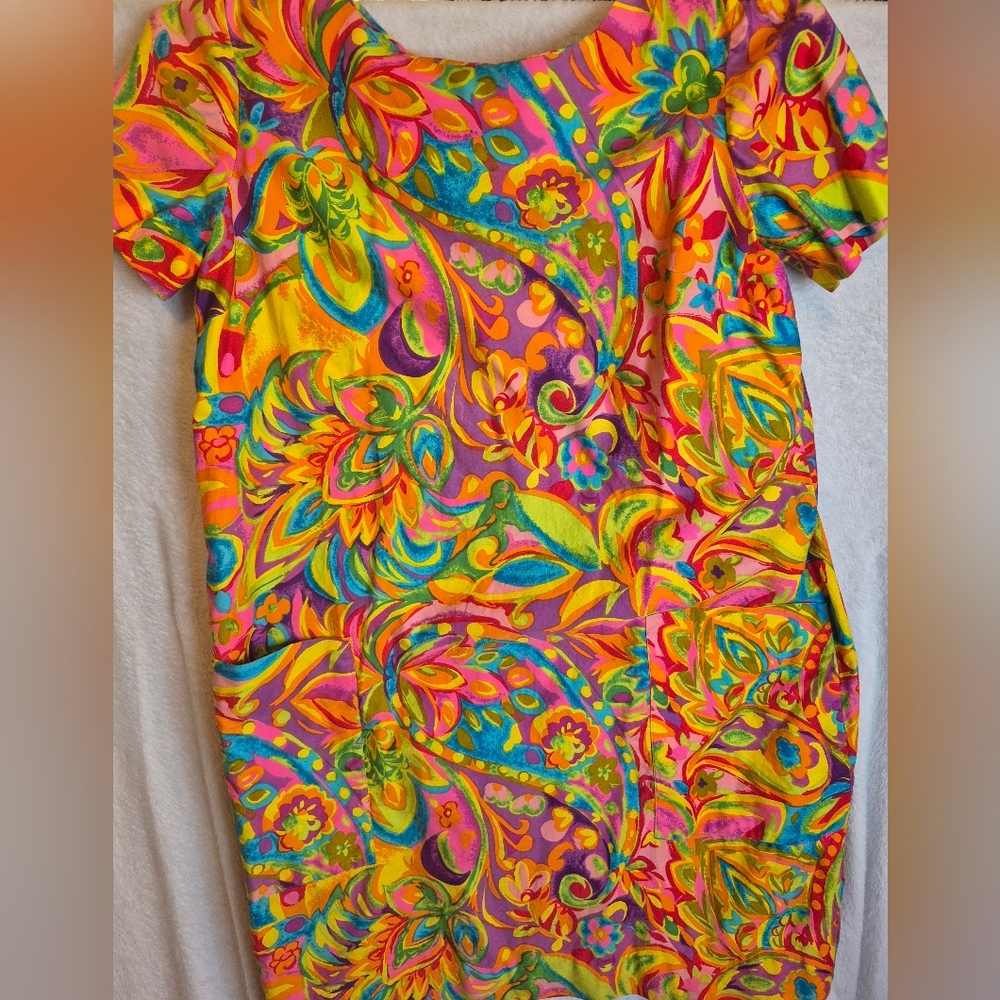 1960's ? Pyschedelic Dress M BY Nairod,Hong Kong ,100% Cotton